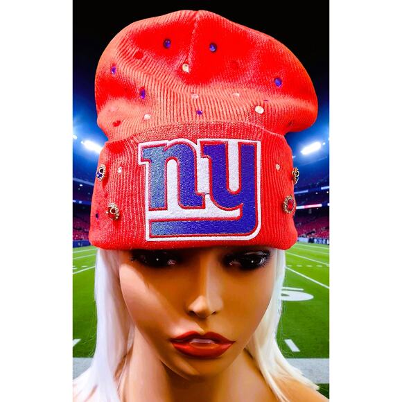 New York Giants Red Beanie design with Logo Red, White , Blue Rhinestones - Picture 1 of 5